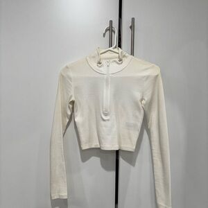 Sunday Best Cream Long Sleeve Half Zip Crop Top